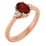 14K Gold Oval Natural Mozambique Garnet & Lab-Grown Diamond Accented Ring – 6x4mm - Rose Gold