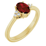 10K Gold Oval Natural Mozambique Garnet & Lab-Grown Diamond Accented Ring – 6x4mm - Yellow Gold