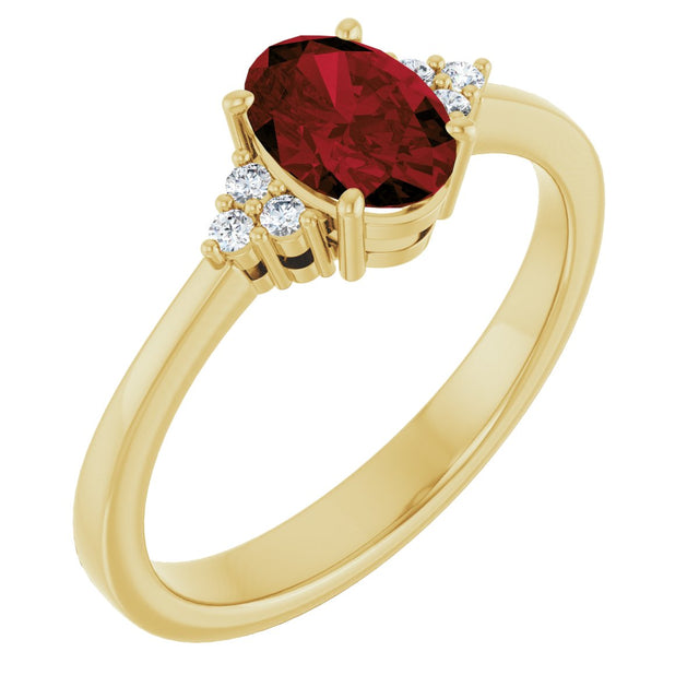10K Gold Oval Natural Mozambique Garnet & Lab-Grown Diamond Accented Ring – 6x4mm - Yellow Gold