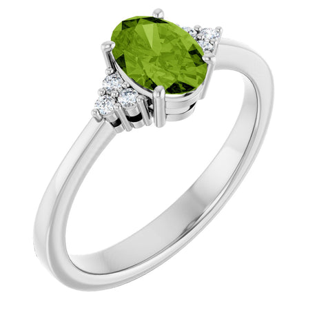 10K Gold Oval Natural Peridot & Lab-Grown Diamond Accented Ring – 6x4mm - White Gold