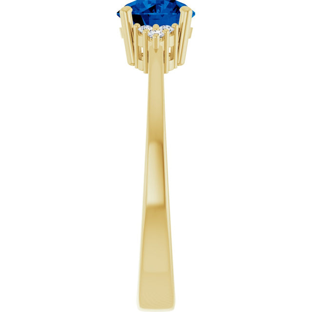 10K Gold Oval Lab-Grown Blue Sapphire & Lab-Grown Diamond Accented Ring – 6x4mm - Yellow Gold - view 4