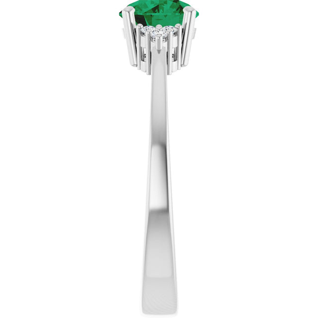 10K Gold Oval Lab-Grown Emerald & Lab-Grown Diamond Accented Ring – 6x4mm - White Gold - view 4