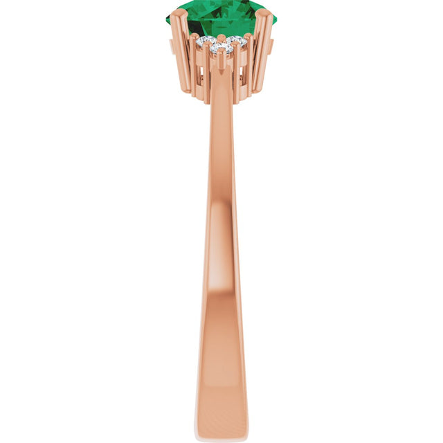 14K Gold Oval Lab-Grown Emerald & Lab-Grown Diamond Accented Ring – 6-8mm Stones - Rose Gold - view 4