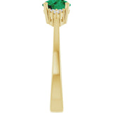 10K Gold Oval Lab-Grown Emerald & Lab-Grown Diamond Accented Ring – 6x4mm - Yellow Gold - view 4