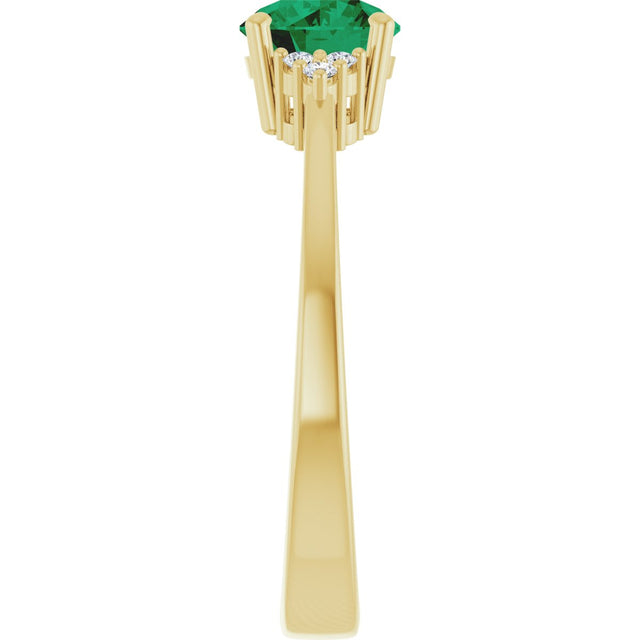 10K Gold Oval Lab-Grown Emerald & Lab-Grown Diamond Accented Ring – 6x4mm - Yellow Gold - view 4