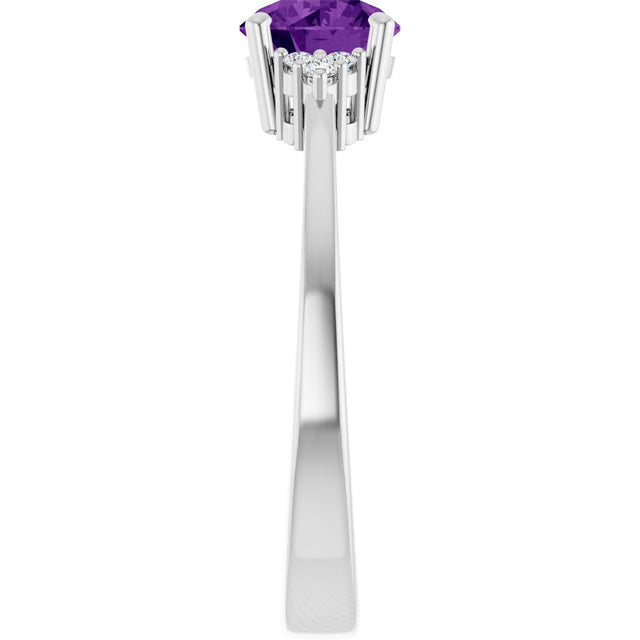 10K Gold Oval Natural Amethyst & Lab-Grown Diamond Accented Ring – 6x4mm - White Gold - view 4