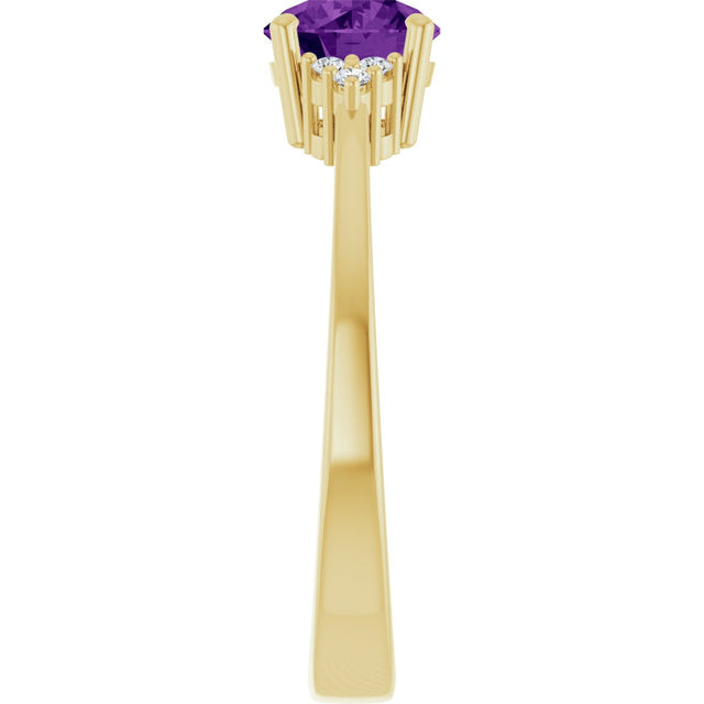 10K Gold Oval Natural Amethyst & Lab-Grown Diamond Accented Ring – 6x4mm - Yellow Gold - view 4