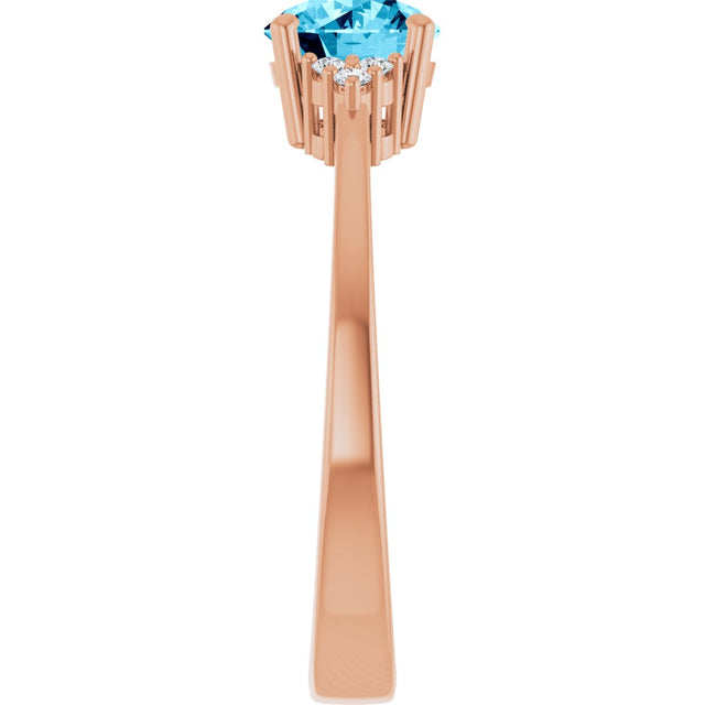 14K Gold Oval Lab-Grown Diamond Accented Ring - Rose Gold - view 4