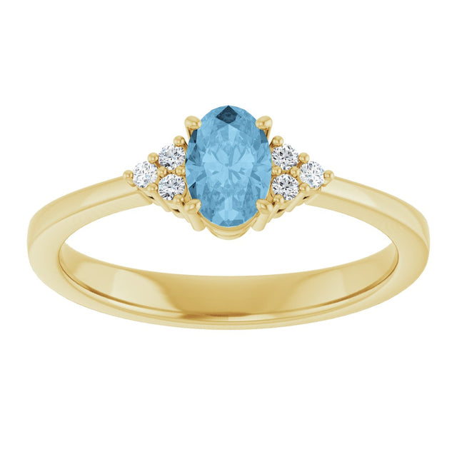 10K Gold Oval Natural Sky Blue Topaz & Lab-Grown Diamond Accented Ring – 6x4mm - Yellow Gold - view 3