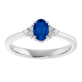10K Gold Oval Lab-Grown Blue Sapphire & Lab-Grown Diamond Accented Ring – 6x4mm - White Gold - view 3