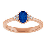 14K Gold Oval Lab-Grown Blue Sapphire & Lab-Grown Diamond Accented Ring – 6-8mm Stones - Rose Gold - view 3
