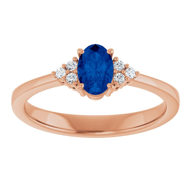 14K Gold Oval Lab-Grown Blue Sapphire & Lab-Grown Diamond Accented Ring – 6-8mm Stones - Rose Gold - view 3