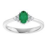 10K Gold Oval Lab-Grown Emerald & Lab-Grown Diamond Accented Ring – 6x4mm - White Gold - view 3