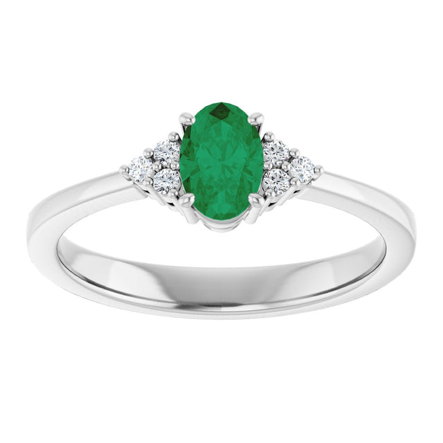 10K Gold Oval Lab-Grown Emerald & Lab-Grown Diamond Accented Ring – 6x4mm - White Gold - view 3