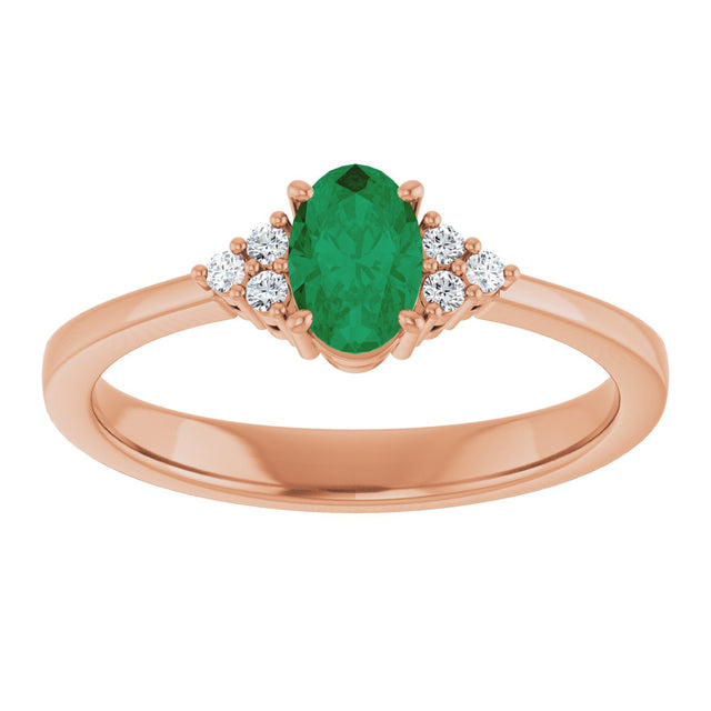 14K Gold Oval Lab-Grown Emerald & Lab-Grown Diamond Accented Ring – 6-8mm Stones - Rose Gold - view 3