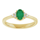 10K Gold Oval Lab-Grown Emerald & Lab-Grown Diamond Accented Ring – 6x4mm - Yellow Gold - view 3
