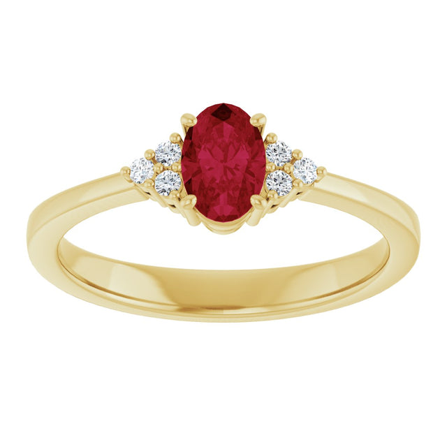 10K Gold Oval Lab-Grown Ruby & Lab-Grown Diamond Accented Ring – 6x4mm - Yellow Gold - view 3