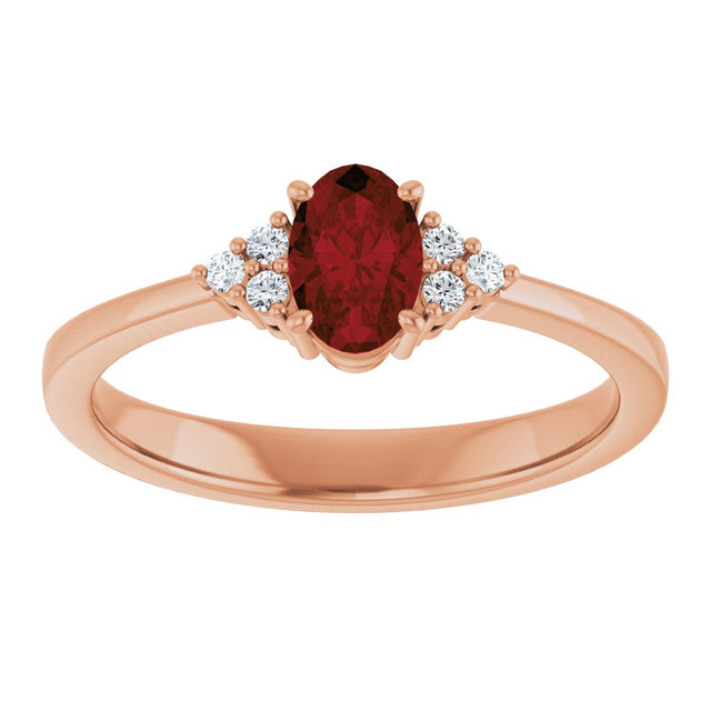 14K Gold Oval Natural Mozambique Garnet & Lab-Grown Diamond Accented Ring – 6x4mm - Rose Gold - view 3
