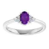 10K Gold Oval Natural Amethyst & Lab-Grown Diamond Accented Ring – 6x4mm - White Gold - view 3