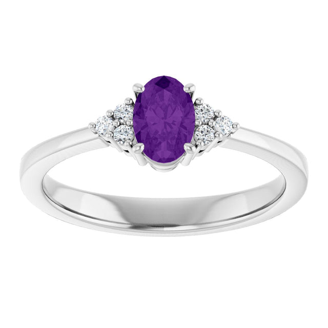 10K Gold Oval Natural Amethyst & Lab-Grown Diamond Accented Ring – 6x4mm - White Gold - view 3