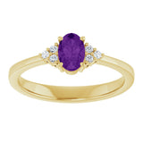 10K Gold Oval Natural Amethyst & Lab-Grown Diamond Accented Ring – 6x4mm - Yellow Gold - view 3