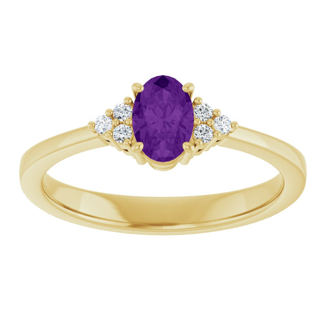 10K Gold Oval Natural Amethyst & Lab-Grown Diamond Accented Ring – 6x4mm - Yellow Gold - view 3
