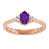 14K Gold Oval Natural Amethyst & Lab-Grown Diamond Accented Ring – 6x4mm - Rose Gold - view 3