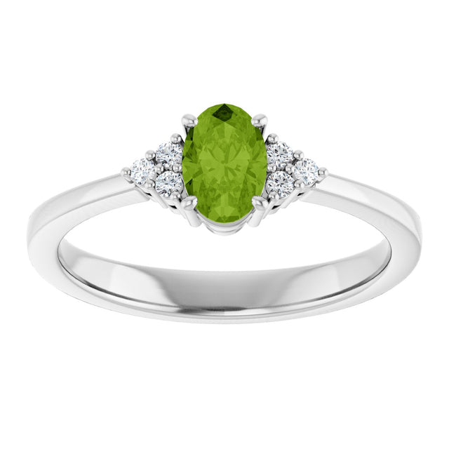 10K Gold Oval Natural Peridot & Lab-Grown Diamond Accented Ring – 6x4mm - White Gold - view 3