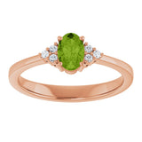 14K Gold Oval Natural Peridot & Lab-Grown Diamond Accented Ring – 6x4mm - Rose Gold - view 3