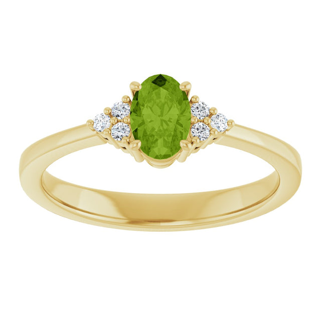 10K Gold Oval Natural Peridot & Lab-Grown Diamond Accented Ring – 6x4mm - Yellow Gold - view 3