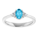 10K Gold Oval Lab-Grown Diamond Accented Ring - White Gold - view 3