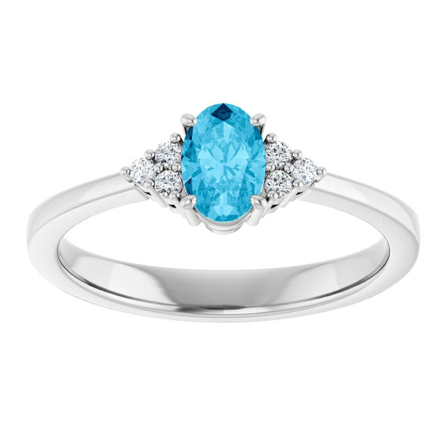 10K Gold Oval Lab-Grown Diamond Accented Ring - White Gold - view 3