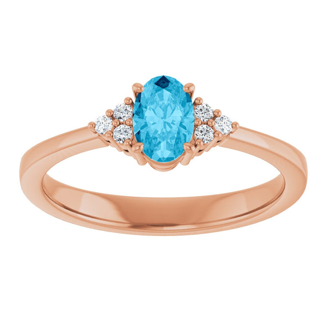 14K Gold Oval Lab-Grown Diamond Accented Ring - Rose Gold - view 3