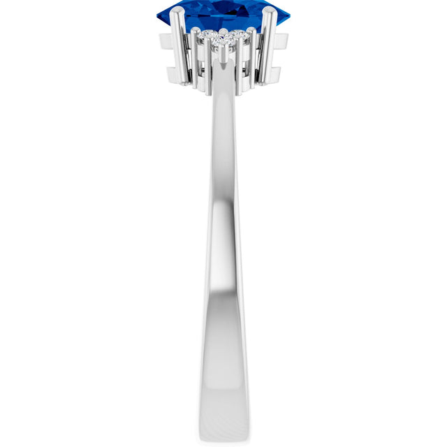 10K Gold Oval Lab-Grown Blue Sapphire & Lab-Grown Diamond Accented Ring – 6x4mm - White Gold - view 4