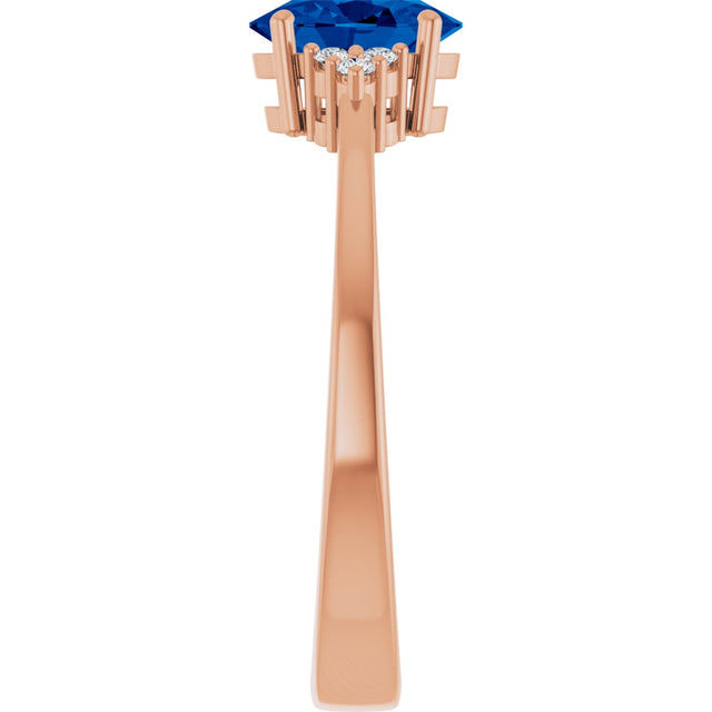14K Gold Oval Lab-Grown Blue Sapphire & Lab-Grown Diamond Accented Ring – 6-8mm Stones - Rose Gold - view 4