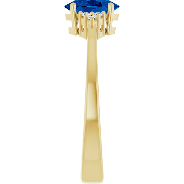 10K Gold Oval Lab-Grown Blue Sapphire & Lab-Grown Diamond Accented Ring – 6x4mm - Yellow Gold - view 4