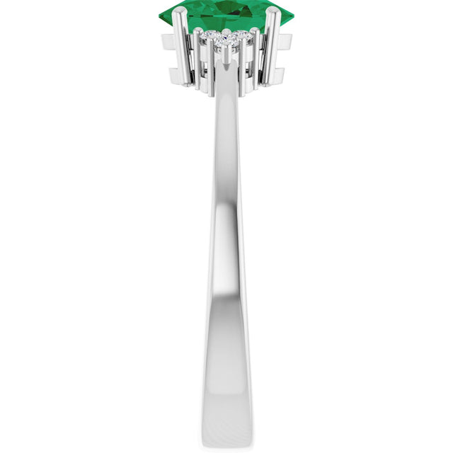 10K Gold Oval Lab-Grown Emerald & Lab-Grown Diamond Accented Ring – 6x4mm - White Gold - view 4