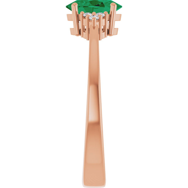 14K Gold Oval Lab-Grown Emerald & Lab-Grown Diamond Accented Ring – 6-8mm Stones - Rose Gold - view 4