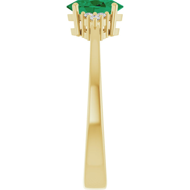 10K Gold Oval Lab-Grown Emerald & Lab-Grown Diamond Accented Ring – 6x4mm - Yellow Gold - view 4