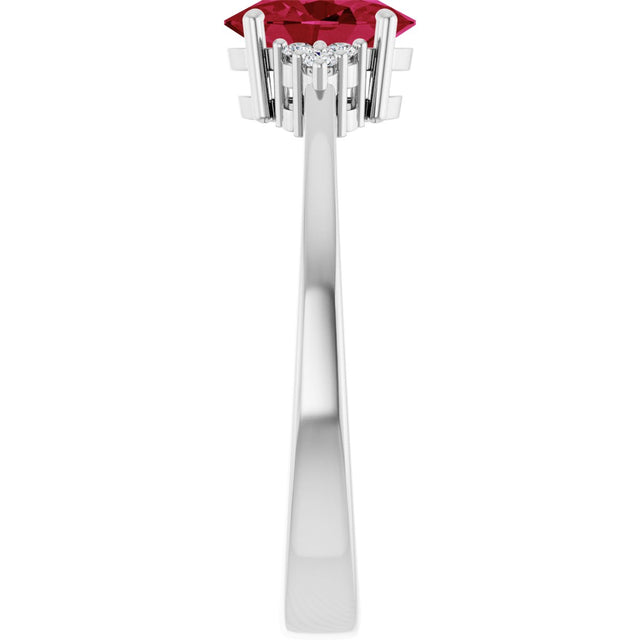 10K Gold Oval Lab-Grown Ruby & Lab-Grown Diamond Accented Ring – 6x4mm - White Gold - view 4