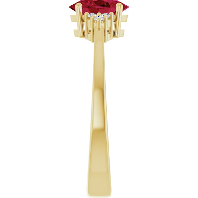 10K Gold Oval Lab-Grown Ruby & Lab-Grown Diamond Accented Ring – 6x4mm - Yellow Gold - view 4