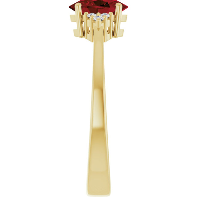 10K Gold Oval Natural Mozambique Garnet & Lab-Grown Diamond Accented Ring – 6x4mm - Yellow Gold - view 4
