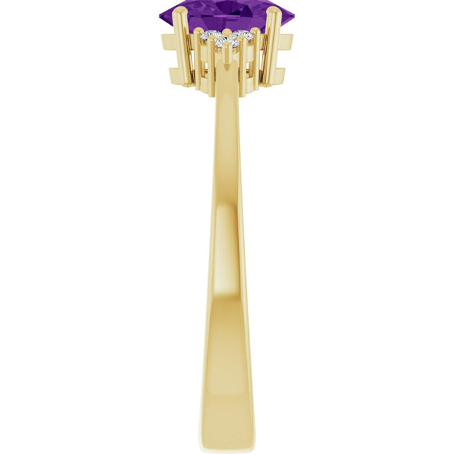 10K Gold Oval Natural Amethyst & Lab-Grown Diamond Accented Ring – 6x4mm - Yellow Gold - view 4