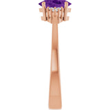 14K Gold Oval Natural Amethyst & Lab-Grown Diamond Accented Ring – 6x4mm - Rose Gold - view 4