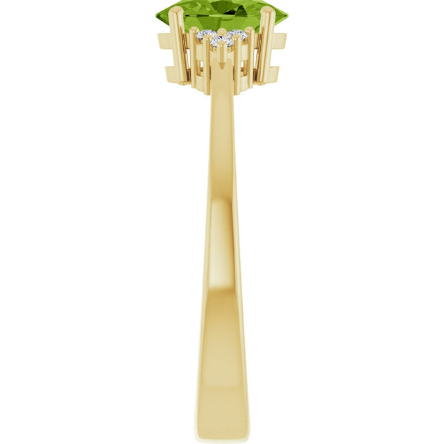 10K Gold Oval Natural Peridot & Lab-Grown Diamond Accented Ring – 6x4mm - Yellow Gold - view 4