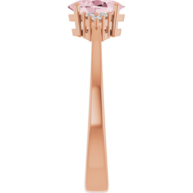 14K Gold Oval Natural Pink Morganite & Natural Diamond Accented Ring – 7mm Stones - view 4