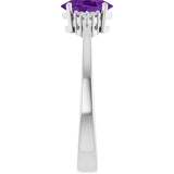 10K Gold Oval Natural Amethyst & Lab-Grown Diamond Accented Ring – 6x4mm - White Gold - view 4