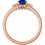 14K Gold Oval Lab-Grown Blue Sapphire & Lab-Grown Diamond Accented Ring – 6-8mm Stones - Rose Gold - view 2