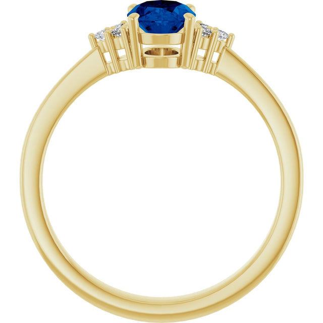 10K Gold Oval Lab-Grown Blue Sapphire & Lab-Grown Diamond Accented Ring – 6x4mm - Yellow Gold - view 2