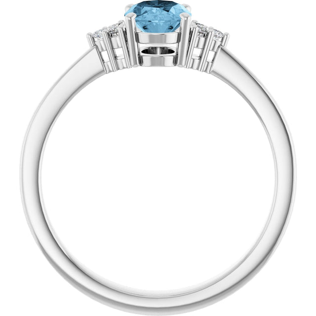 10K Gold Oval Natural Sky Blue Topaz & Lab-Grown Diamond Accented Ring – 6x4mm - White Gold - view 2